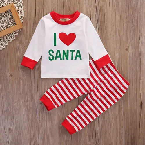 Зимняя Теплая семейная Пижама с надписью I Love Santa|winter nightwear|sleepwear setpajama sets |