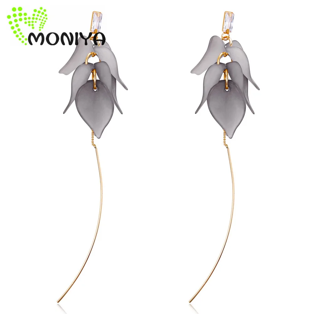 Moniya корейский стиль изысканный белый/Серый лепесток длиннее Длинные Висячие