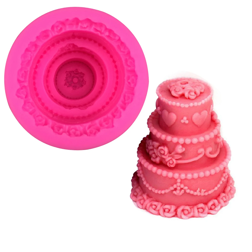 

Three-tier cake Shape 3D fondant cake silicone mold kitchen chocolate jello pastry candy making soap candle decoration tool 0316