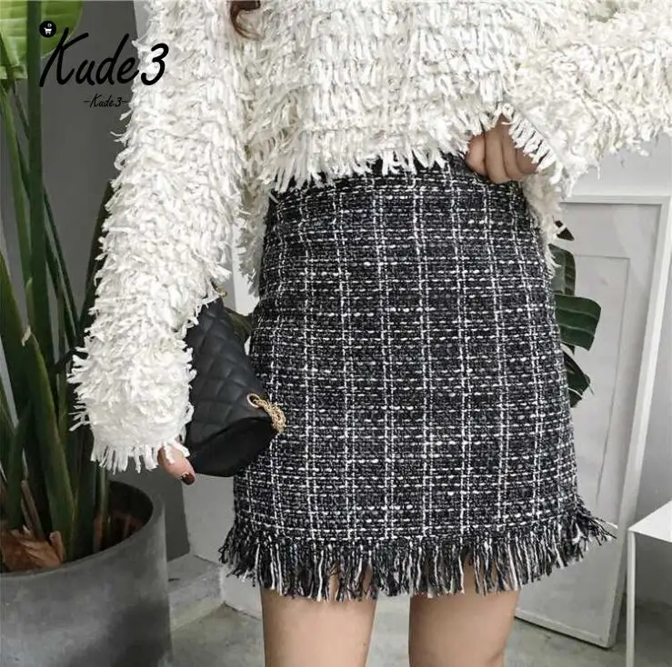 2018 Женская шерстяная мини юбка осень зима винтажная прямая клетчатая короткая с