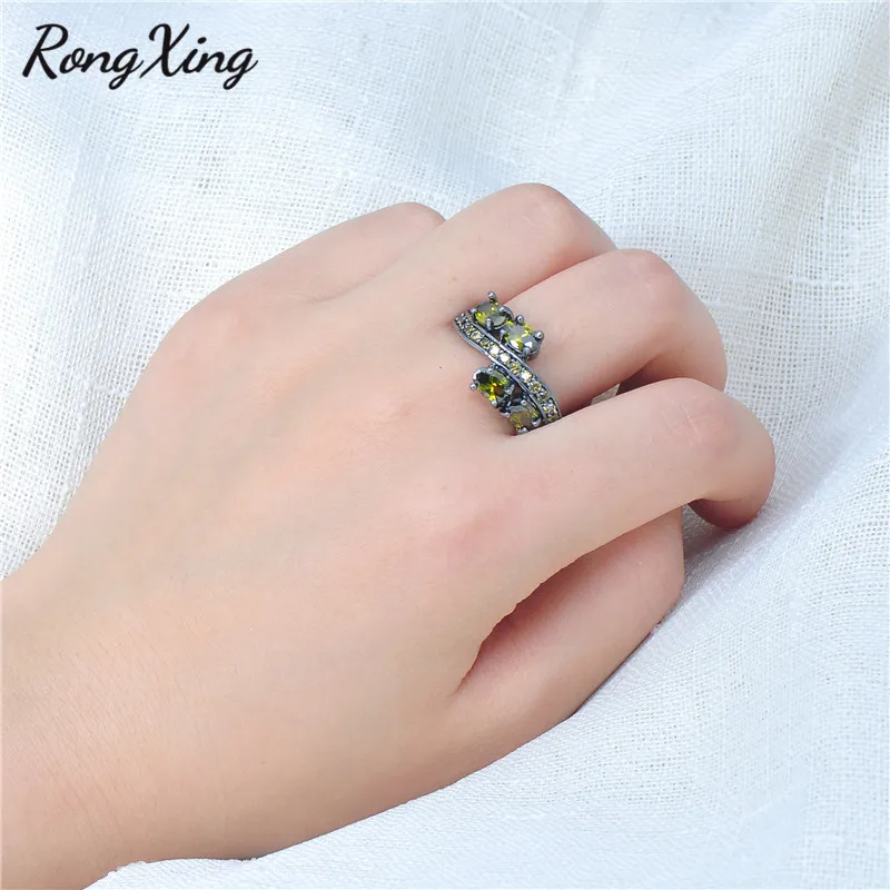 Сверкающие кольца RongXing оливковый зеленый Цирконий для женщин свадебные