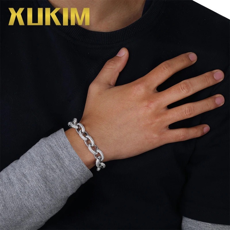 Xukim Jewelry витой Овальный КУБИНСКИЙ звено цепи браслет большая застежка золото серебристый циркониевый Iced Out хип хоп ювелирные изделия подарок Вечерние