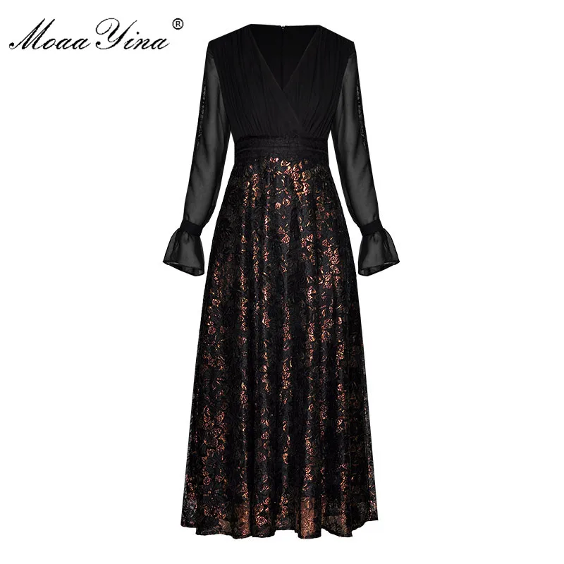 MoaaYina модное дизайнерское подиумное платье весна лето женское с v образным