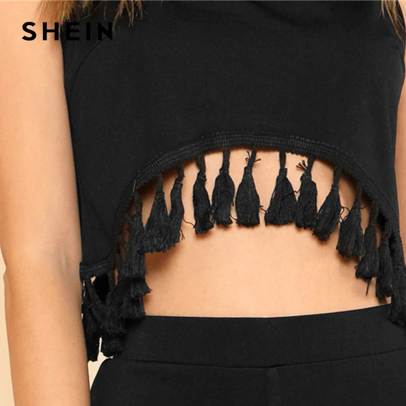SHEIN Кроп Топ На Бретелях С Бахромой И Брюки Женский Летний Богемный Топ И Брюки Летний Комплект