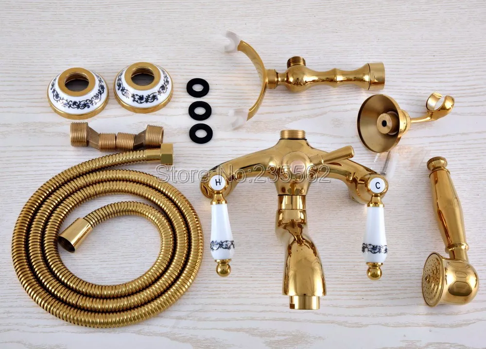 Настенный кран для ванной золотой цвет латунный раковины телефонный стиль набор