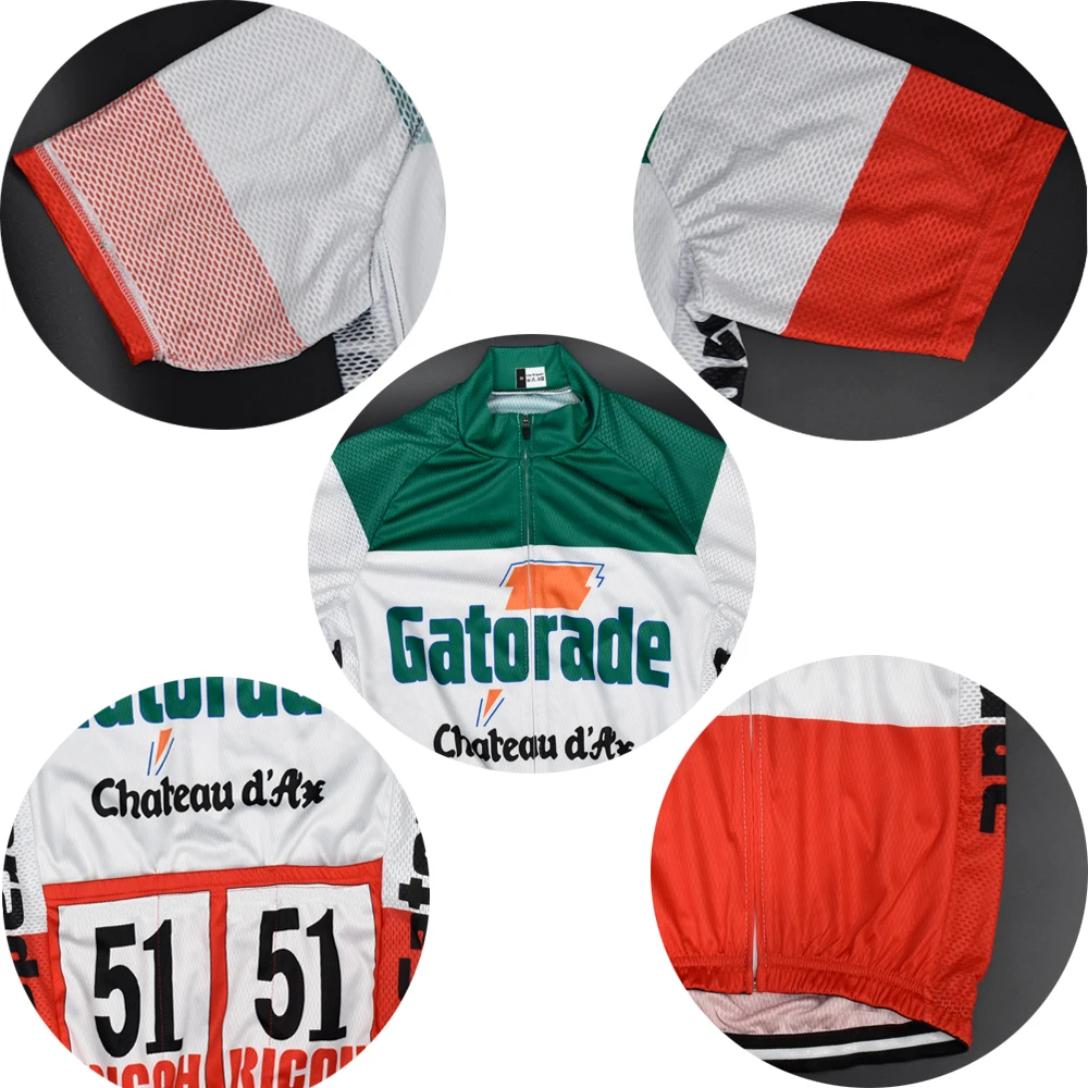 Новая команда человек № 51 Gatorade Ретро Велосипеды футболка с коротким рукавом Костюм Mtb классический велосипед Джерси Биб шорты 9D гелевая накладка