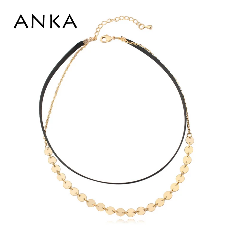 

ANKA brand fashion simple choker necklace for women geometry line shape gold color torques necklace zirconia CZ jewelry #26040