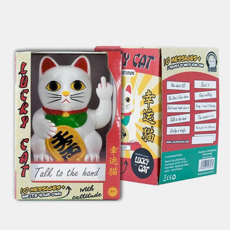 CATTITUDE LUCKY CAT с отношение Забавный средний палец Lucky Cat рукопожатие Фортуна Ремесел