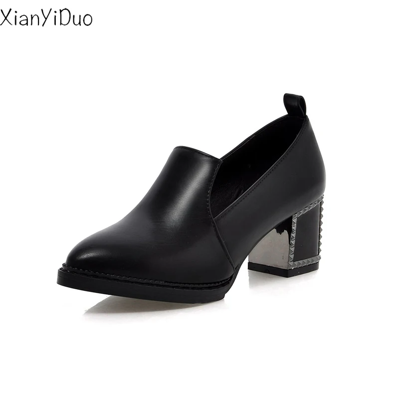 Xianyiduo/2018 весенне осенняя женская обувь с петлей на пятке синие туфли лодочки