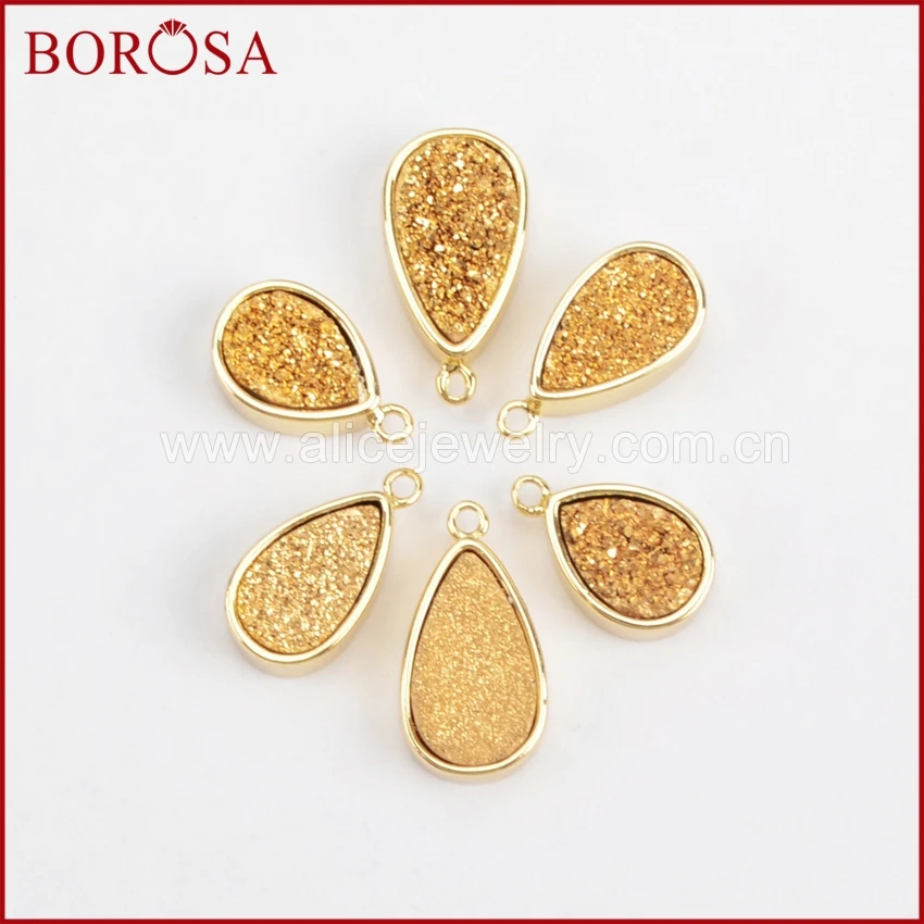 Подвеска для сережек BOROSA Teardrop золотистого цвета с натуральным кристаллом из