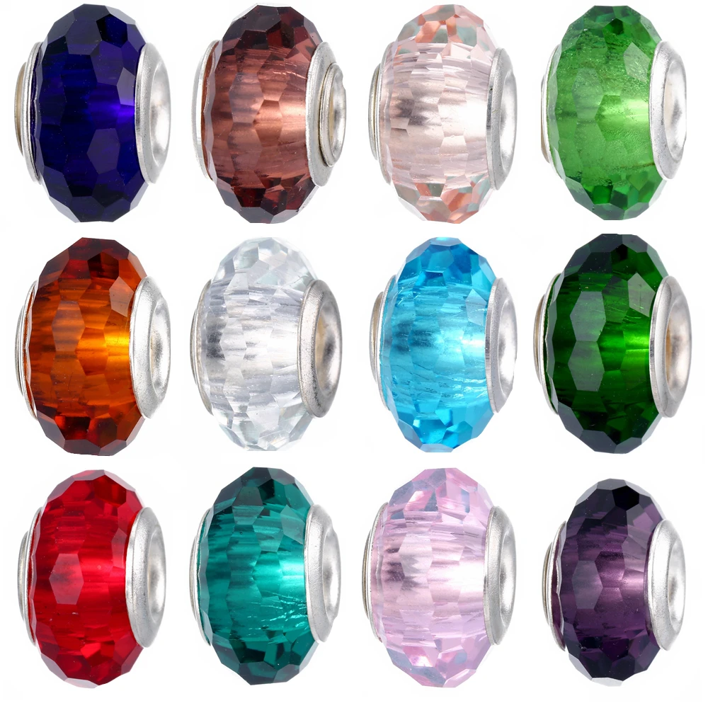 10 шт. серебряные стеклянные Хрустальные Бусины европейские Подвески бусины