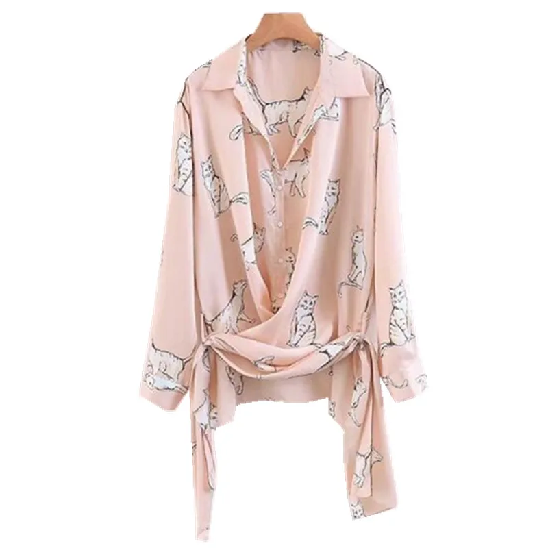 Стильная розовая рубашка в стиле ретро с принтом кота и галстуком бабочкой новая