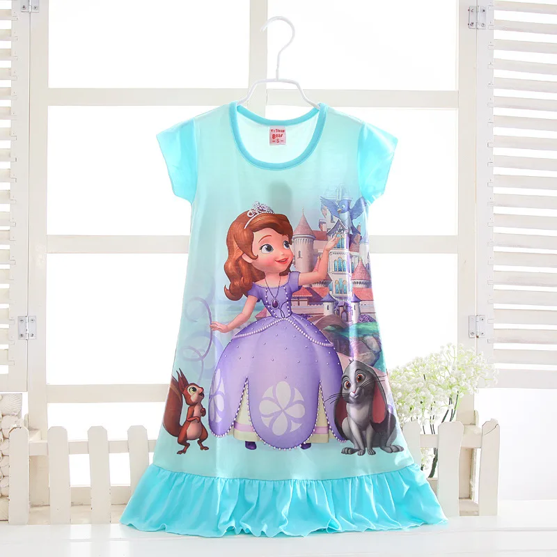 Disney princess summer night dress children pajama children home clothing baby cartoon Frozen Elsa nightgown girl sleepwear robe