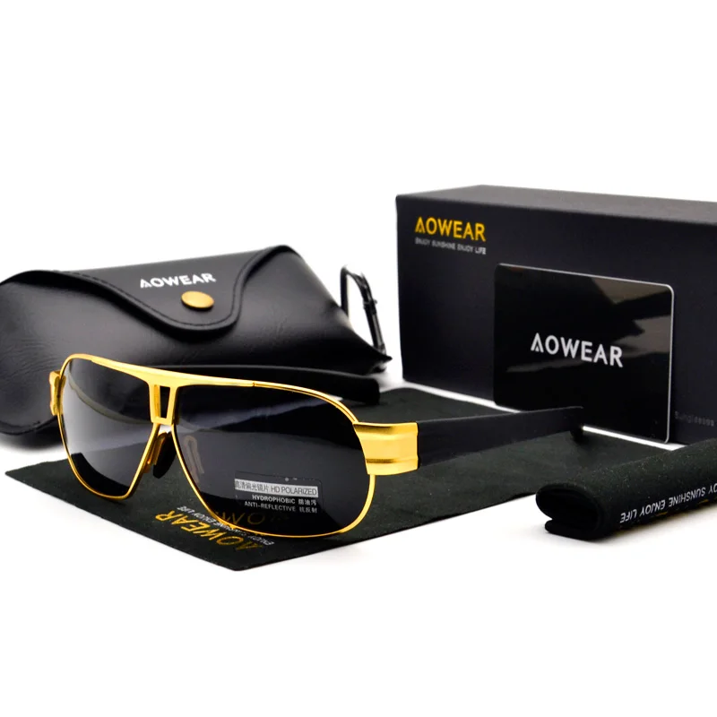 AOWEAR, крутые мужские солнцезащитные очки, поляризационные, для мужчин, сплав, синее покрытие, зеркальное покрытие, для вождения, солнцезащитные очки, Роскошные, UV400, оттенки, очки для мужчин