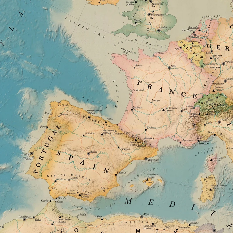 Europe Map Poster Size Wall Decoration Large of The 80x53 Waterproof canvas map|Карты| |