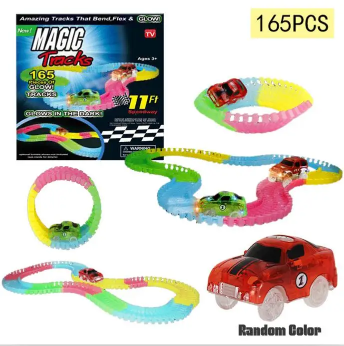 165pcs track 1car 56/165/220 шт изгиб Гибкая Кривая светящийся гоночный трек набор Magic Пластик гоночный трек с светодиодный светильник автомобиль игрушка "сделай сам" для детей - Цвет: 165pcs track 1car