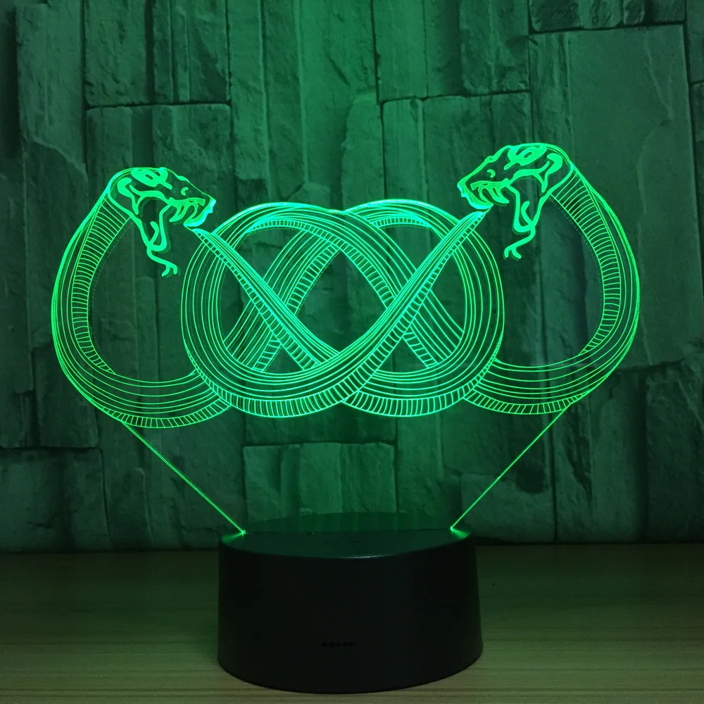 3D светодиодный ночник с двумя змеями акриловый красочный градиентный