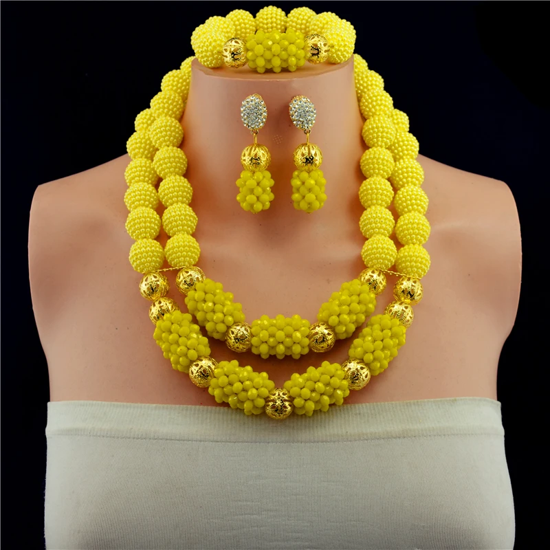 Желтый Нигерийский Африканский Свадебный комплект ювелирных изделий из бисера