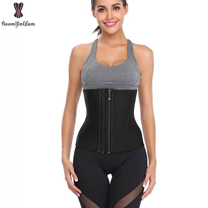 Латексный корсет на молнии для талии женский спортивный однотонный черный