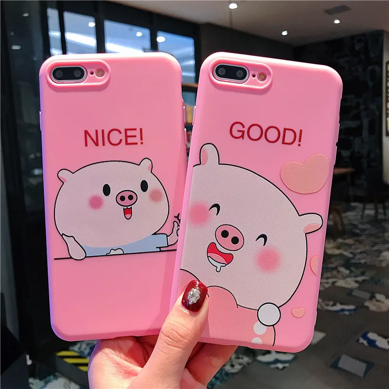 Cartoon Pink Cute Pigs Phone Case For iPhone Xs Max XR XS 6 6S 7 8 Plus X Funny letters Glossy Soft TPU Mobile Bags &amp |