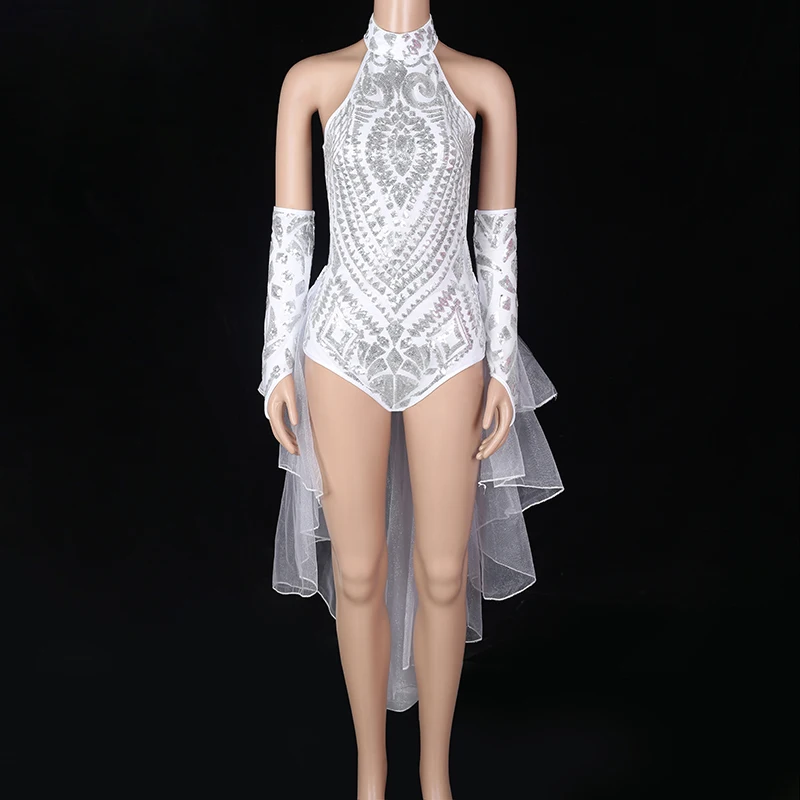 Fashion Jazz Dance Costume Silver Sequin Bodysuit Nightclub Dancer Dj Gogo Singer Jumpsuit Pole Performer Clothes DL2972 | Тематическая