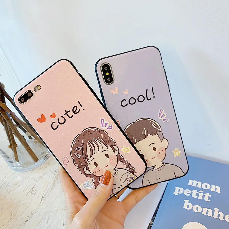 Милый мультфильм арт пара мальчик девочка Корейский чехол для телефона 7 Puls 6 6S 8 X
