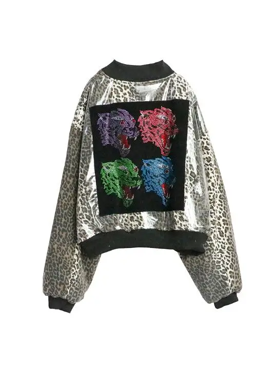 

2018 Autumn Women Black Slim Cool Lady Leopard print Leather Jackets Sweet Female Zipper Faux Femme Outwear Coat Plus Size