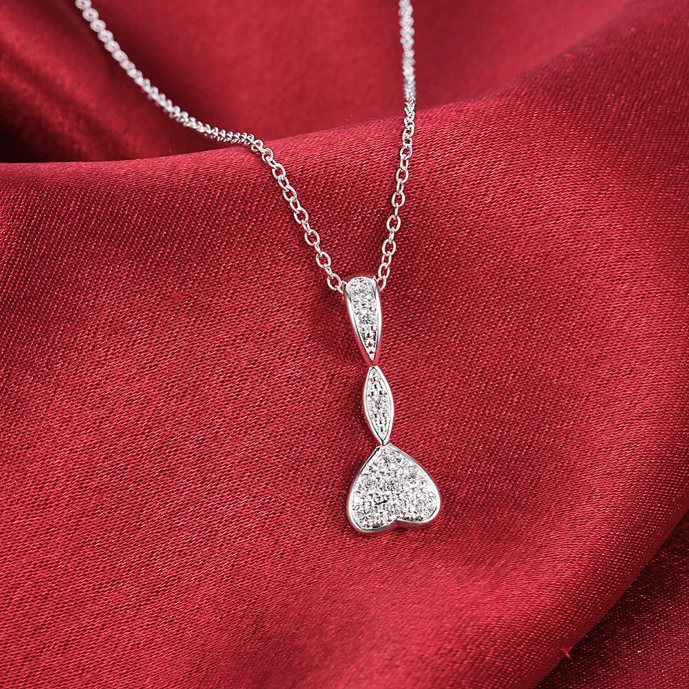 Мода женская свадебная медь Циркон с серебряным покрытием Сердце ожерелье Water Drop