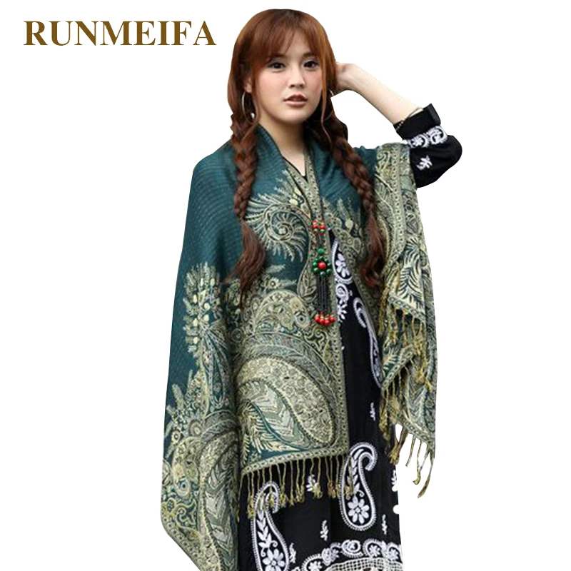 [RUNMEIFA] женская элегантная Двусторонняя шаль из пашмины с цветочным принтом