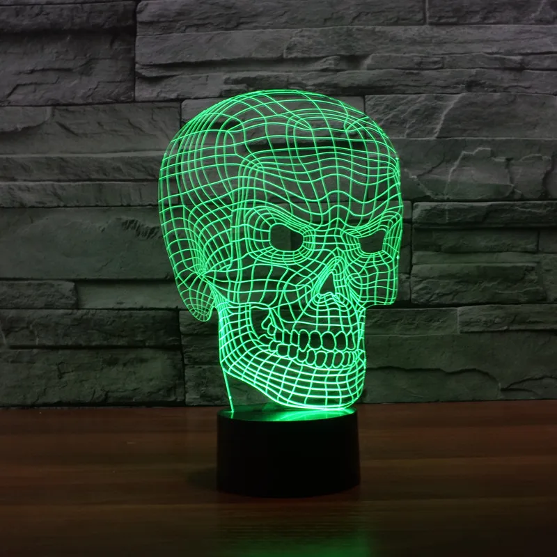 [Seven Neon] Крутая акриловая Настольная лампа с черепом 7 цветов 3d новинка