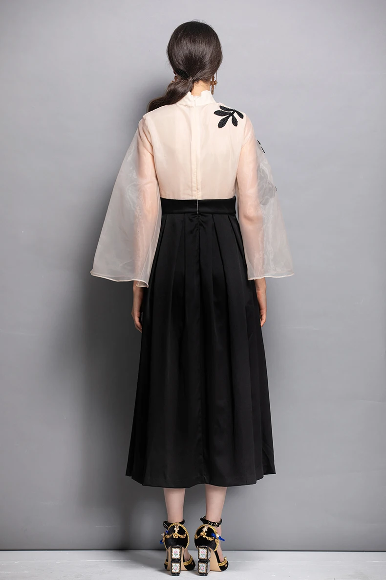 Новое поступление 2019 женские винтажные повседневные платья с воротником-стойкой