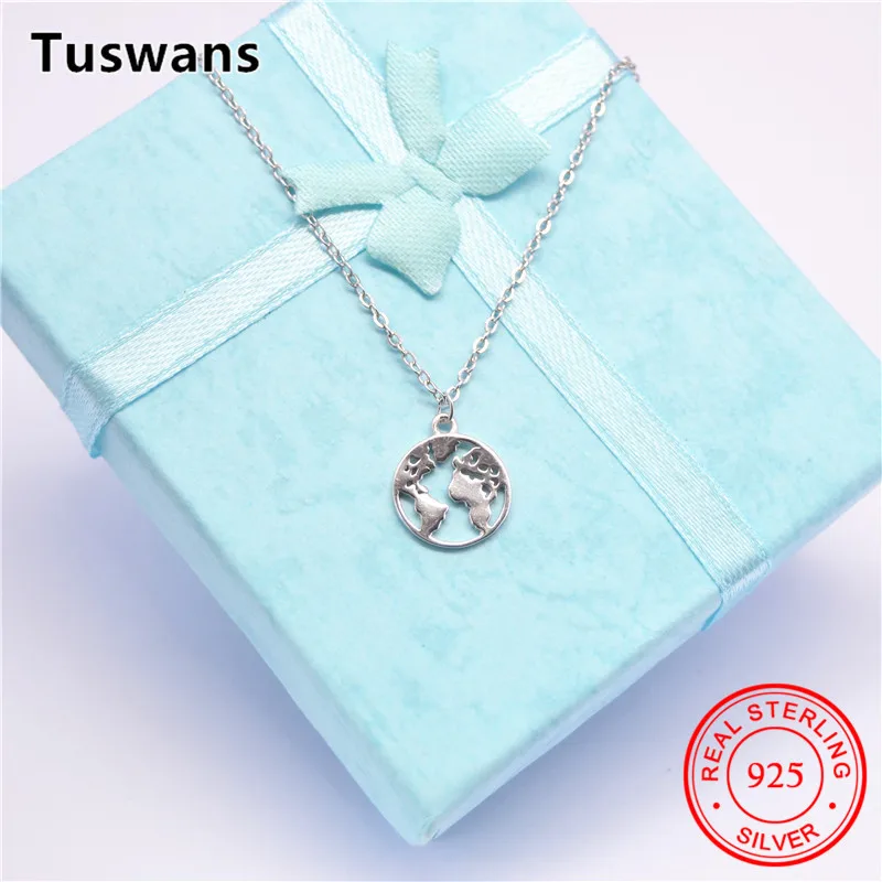 2018 New Fashion Personalized Globe World Map Necklace Earth Day Gift for Best Friends Wanderlust Pendants Real Silver Jewelry | Украшения