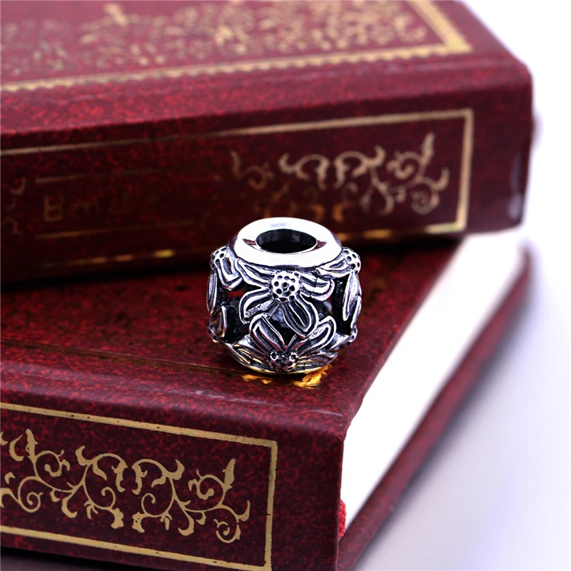 Стерлинговое Серебро винтажные Шарм-бусины в виде цветка подходят европейские