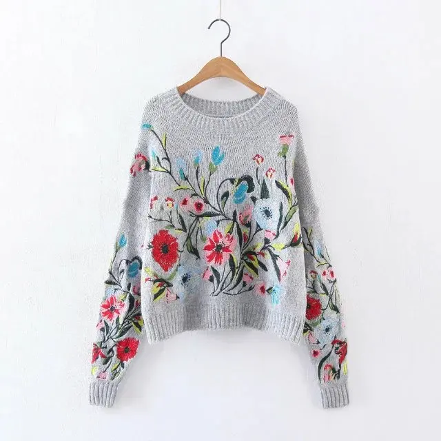 Purebliss 2017 женщин Свитер с вышивкой пуловер | Женская одежда