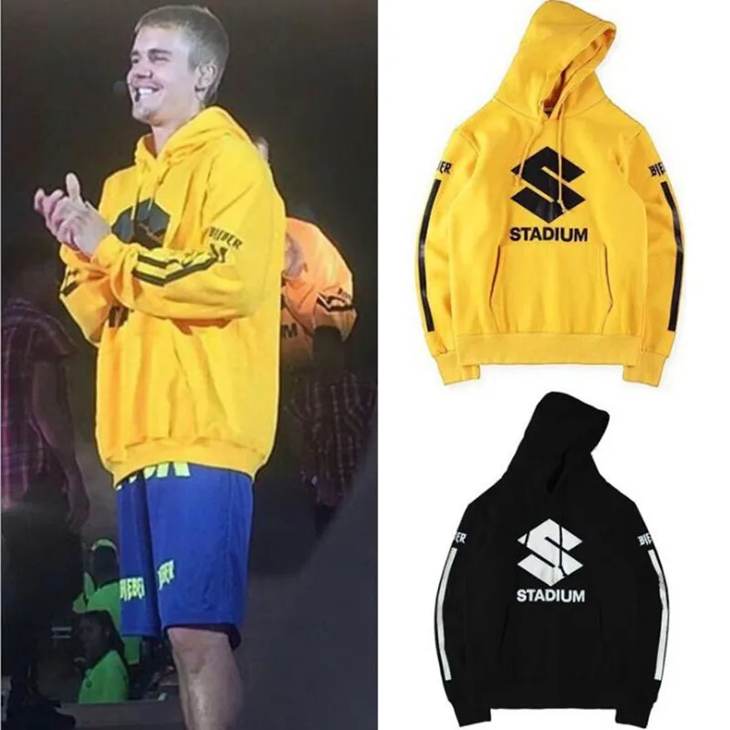 HZIJUE Bieber Stadium whoose Tour флисовые желтые толстовки В Стиле Хип-хоп с полосатым принтом уличная толстовка мужская кофта с капюшоном в стиле "SWAG" S-XXL