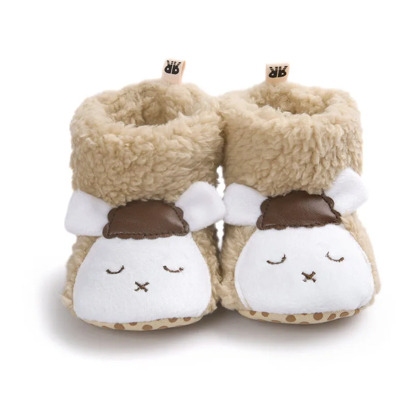 Khaki sheep Wonbo/зимние детские ботинки с милой пандой и животными; Теплая Флисовая обувь с хлопковой подкладкой; Детские ботиночки; ; обувь для малышей 0-1 - Цвет: Khaki sheep