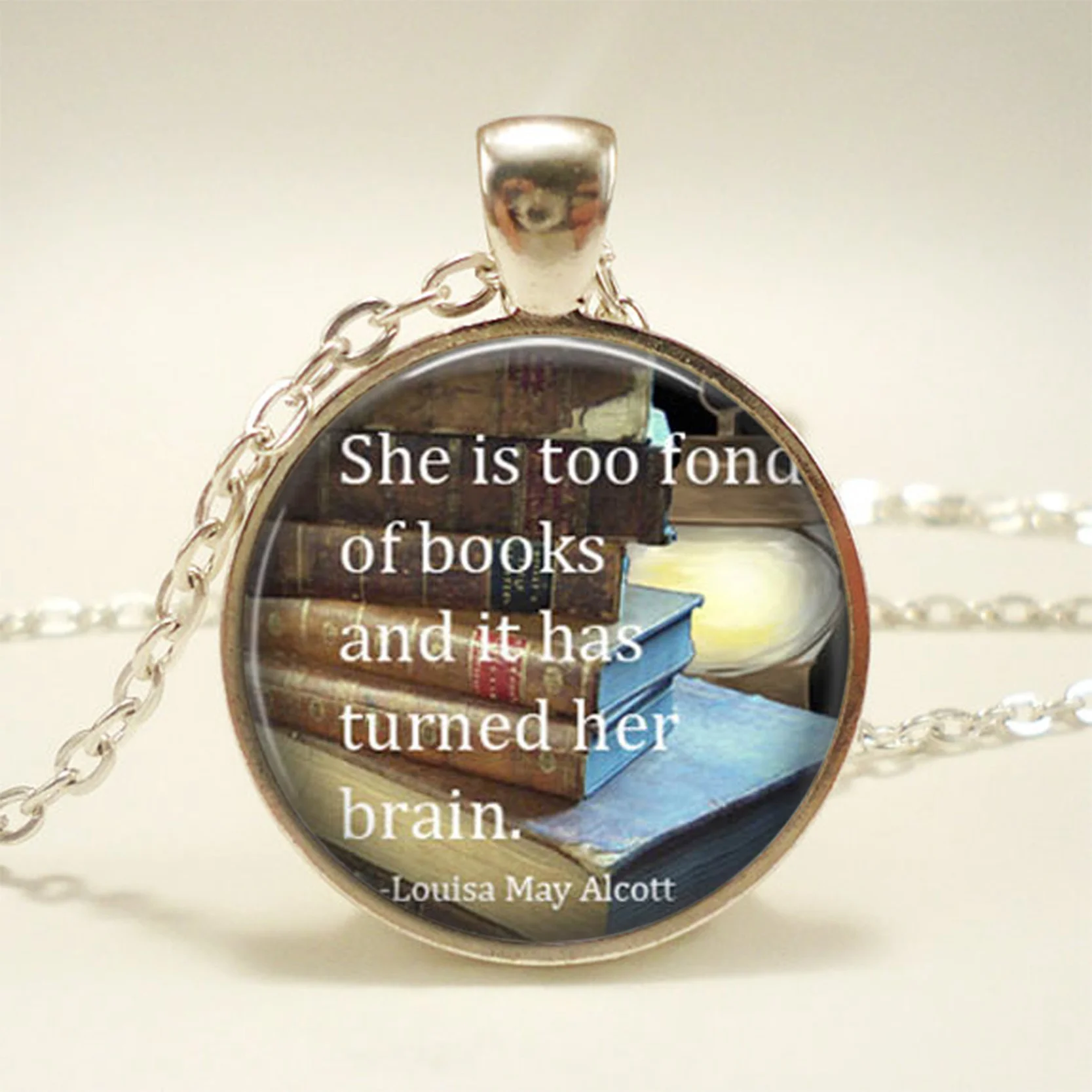 4 New Fashion Necklace Glass Dome Vintage Library and Books Pendants Necklace For Students Teachers And Librarians Necklace - Окраска металла: 4