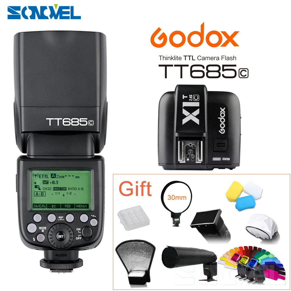 GODOX E TTL TT685C камера Вспышка Speedlite 2 4 ГГц HSS 1/8000s GN60 + X1T C передатчик для Canon 800D 200D 77D 7D 6D