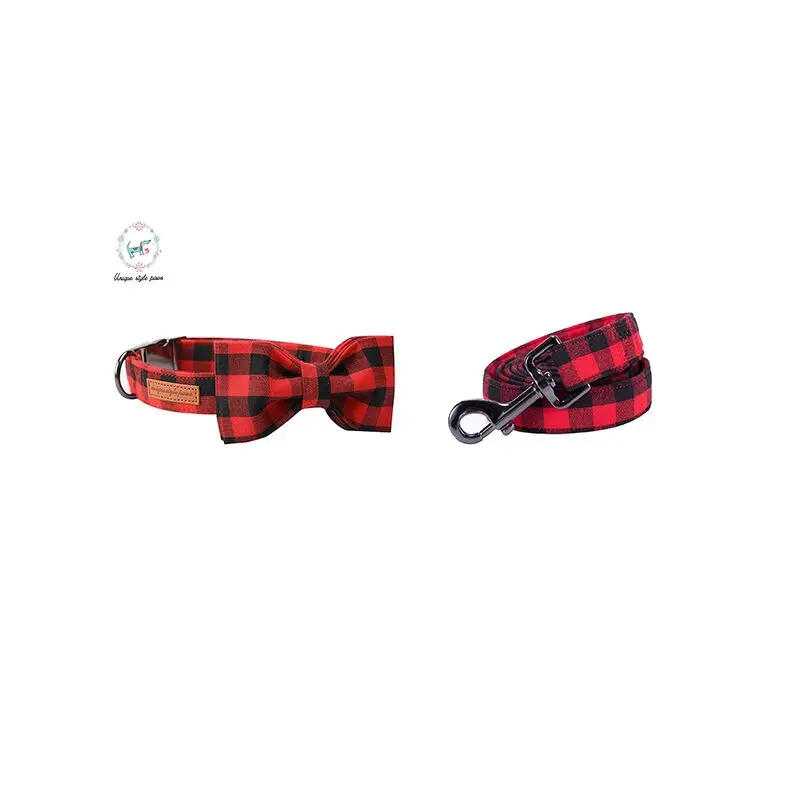 collar bow and leash Уникальный стиль лапы Рождество Плед ошейник собаки и поводок набор подарок продукты для ухода за домашними животными - Цвет: collar bow and leash