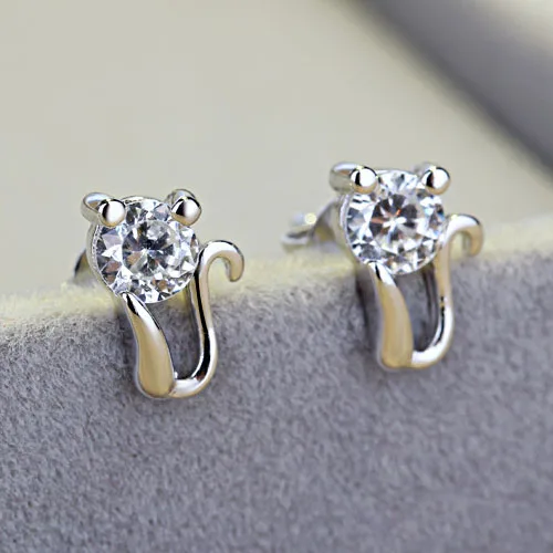 

YAAMEL Wholesale 925 Sterling Silver Earring Lovely Cat CZ Stud Earrings Women Jewelry Accessories For Little Girls Gift