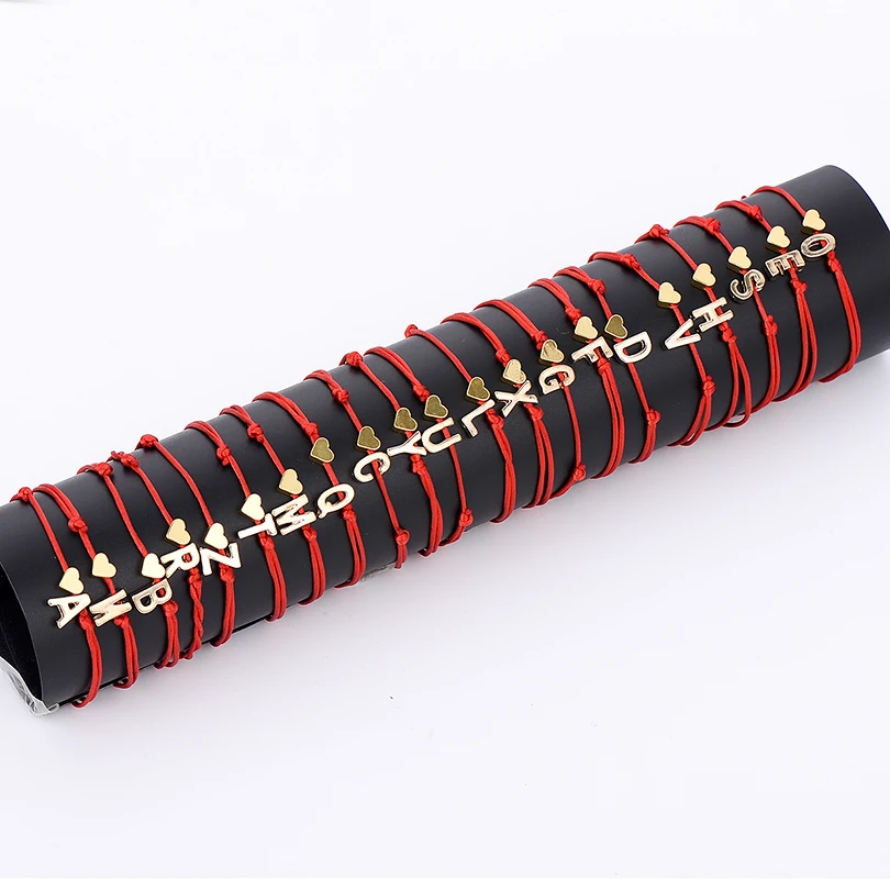 IYOE Gold Silver Color Tiny Heart Initials Name Letter Bracelet For Women Men Kids Hand Braided Red Rope Bracelets Couple Gifts
