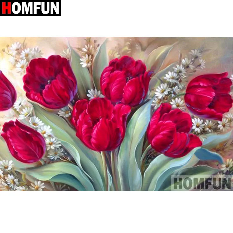 

HOMFUN 5D DIY Diamond Painting Full Square/Round Drill "Red flower" Embroidery Cross Stitch gift Home Decor Gift A09437