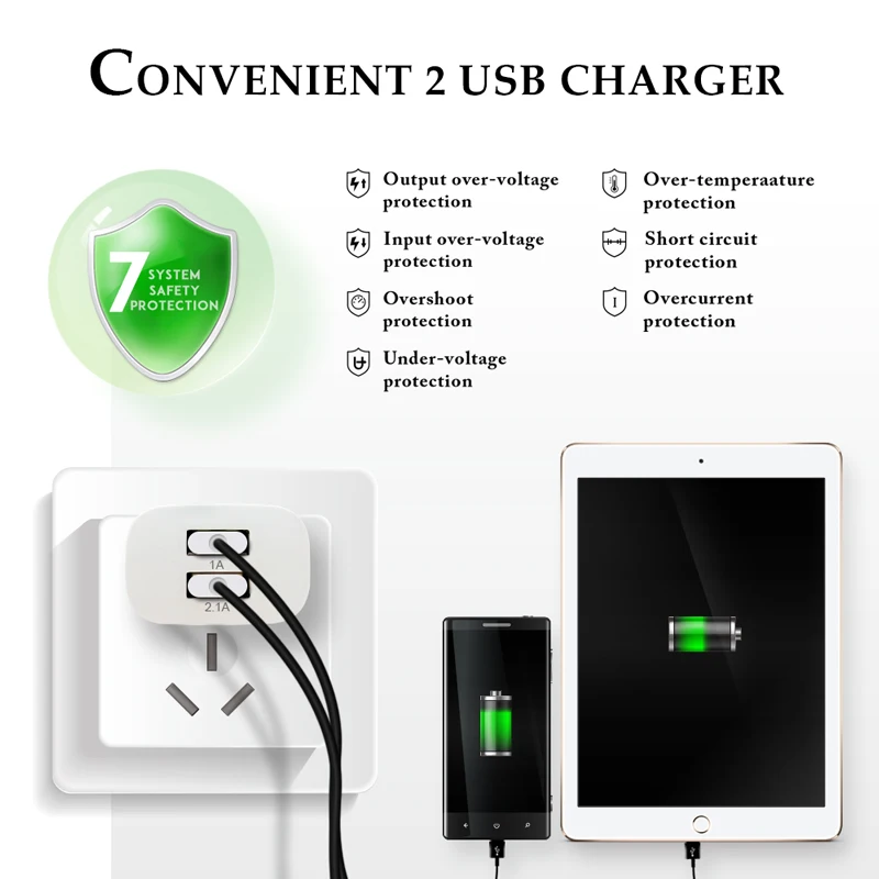 Адаптер с 2 USB портами для MeiZU M3 M5 M6 NOTE M5C M5S U10 U20 V8 C9 PRO 8|Зарядные устройства