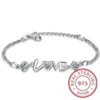 heart love round cubic zirconia double layer box chain bracelet real 925 sterling silver fine jewelry for women party gift