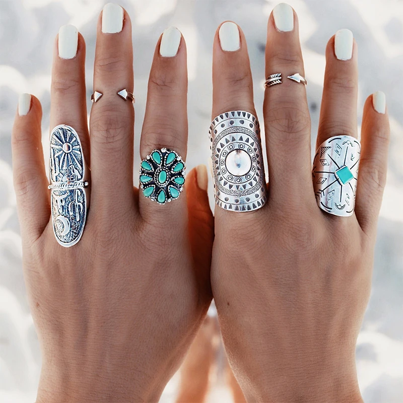 Посеребренное Винтажное кольцо в стиле панк ретро геометрические овальные