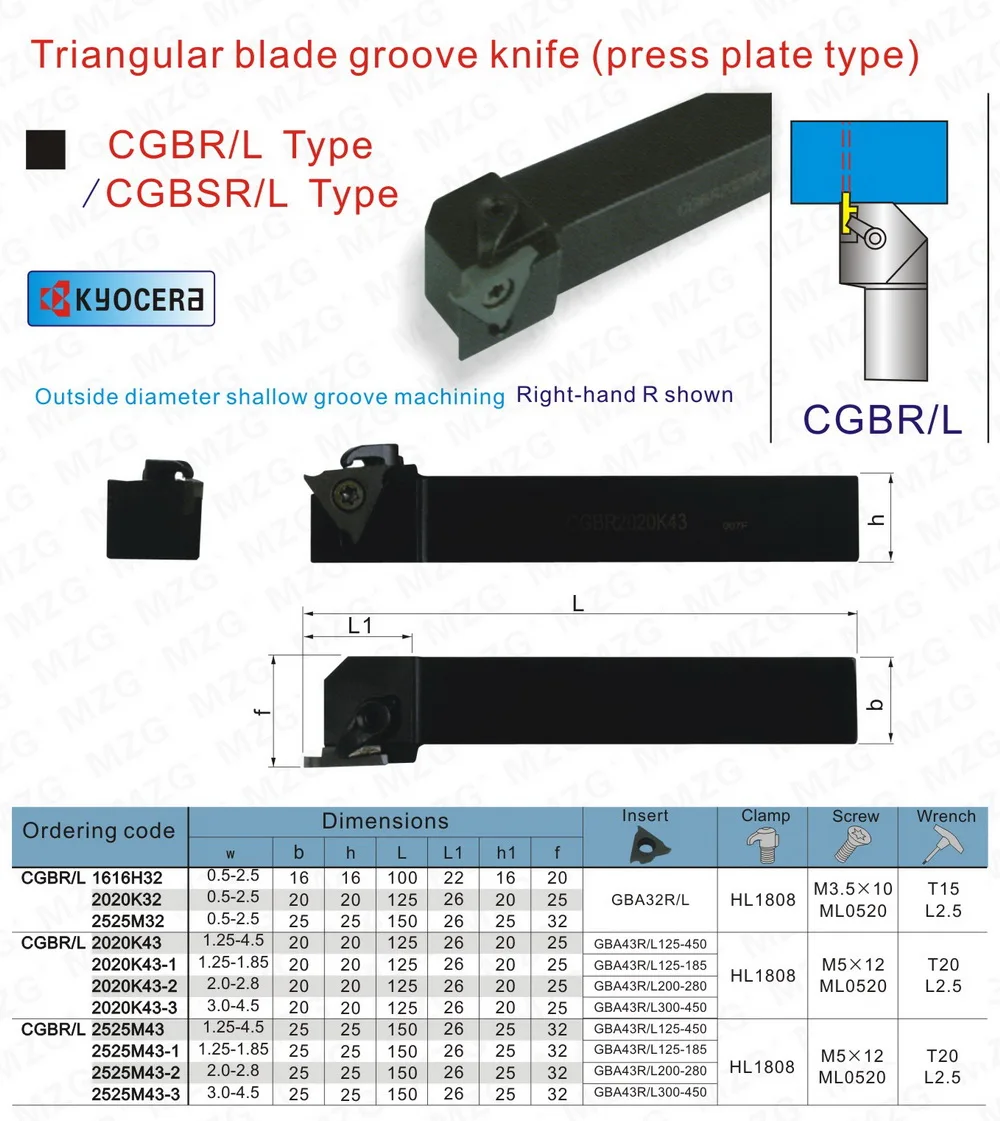 MZG CGBR1616H32 CGBR2020K32 Пазовая обработка режущих инструментов Резак токарный станок с ЧПУ пробор и лицо пазовые инструменты Держатели