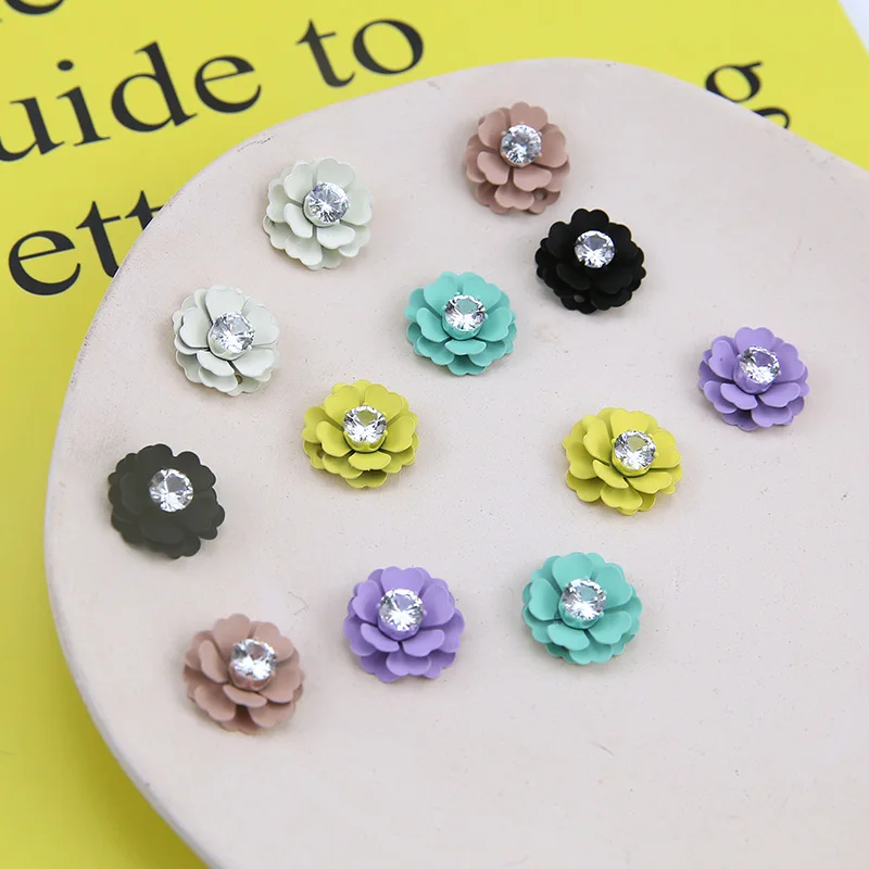 

Summer style 40pcs/lot 16mm rhinestone core Spray paint flower shape alloy floating locket charm diy jewelry earring accessory