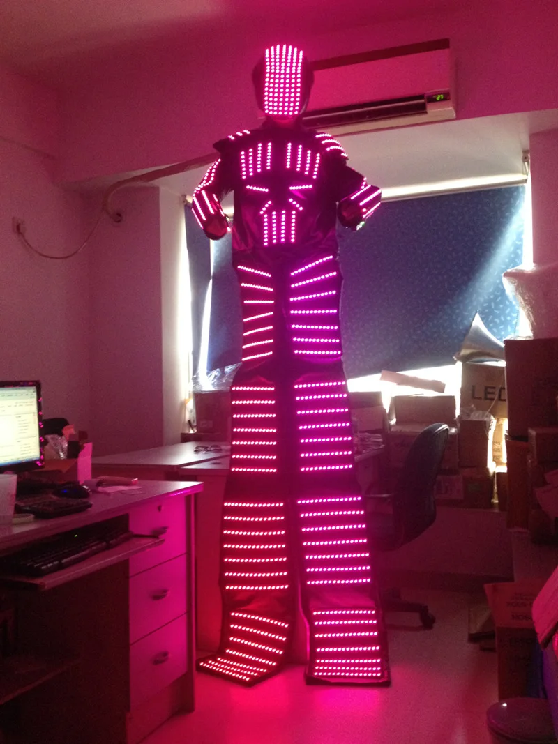 stage performance LED robot suit LED robot costume with LED helmet red green laser lights