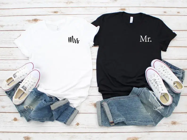 

Skuggnas New Arrival Mr and Mrs Couples Shirts T-Shirt Wedding Gift Anniversary tees Cute His & Hers Shirts Couple's t shirts