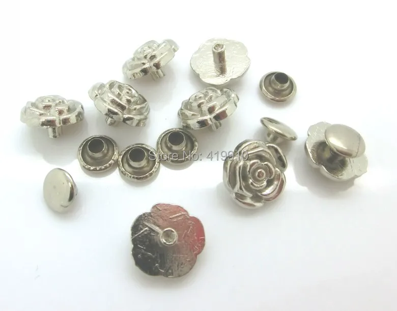 Бесплатная доставка 30 комплектов Серебристые цветы Шипы Заклепки Шпильки 13 мм x 12